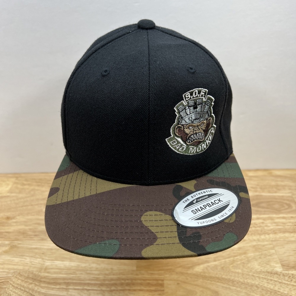 Yupoong Bad Monkey American Flag Camo Snapback Baseball Cap Wool‎ Cotton Blend